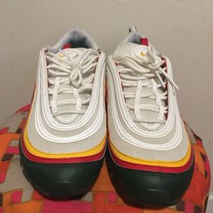 Nike White and Green Athletic Shoes with Yellow Accents